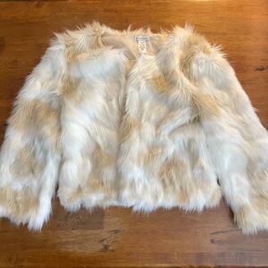 Faux Rabbit Fur Jacket in Cream and Tan